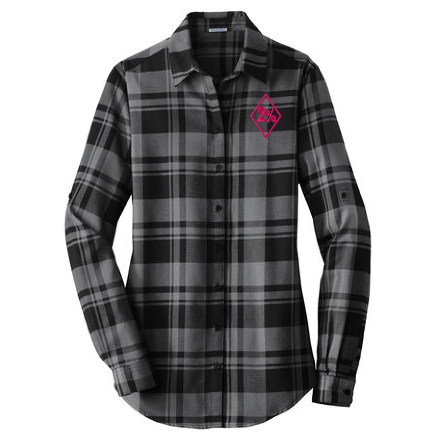 2% Embroidered Women's Flannel - Grey / Black